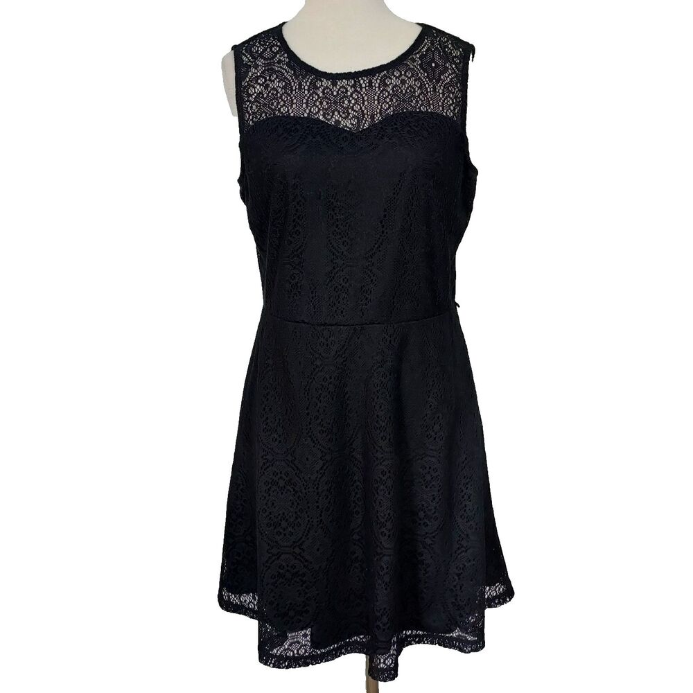 TACERA Dress Fit & Flare Black Lace Overlay Women size XL Sleeveless Flowy